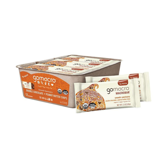 GoMacro MacroBar Organic Vegan Protein Bars - Double Chocolate + Peanut Butter Chips (2.3 Ounce Bars, 12 Count)