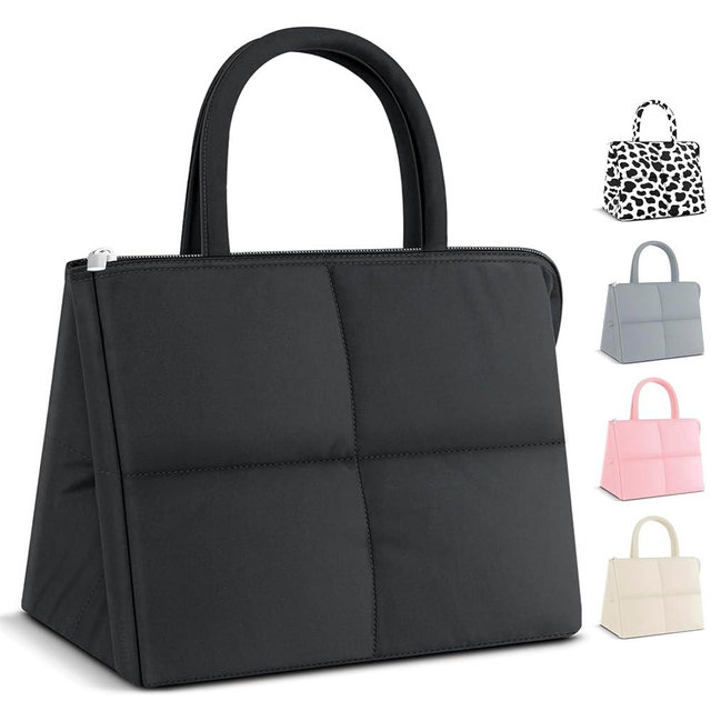 Coobiiya Thickened Leak-proof Lunch Box Lunch Bag Women, Small Insulated Quilted Puffer Lunch Box for Work, Ultralight Reusable Cute Lunch Cooler Tote Bags for Adult, Men, Office, Travel (Black)