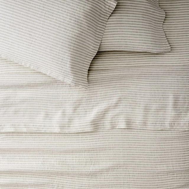 European Flax Linen Classic Stripe Sheet Set, Queen, Natural Flax