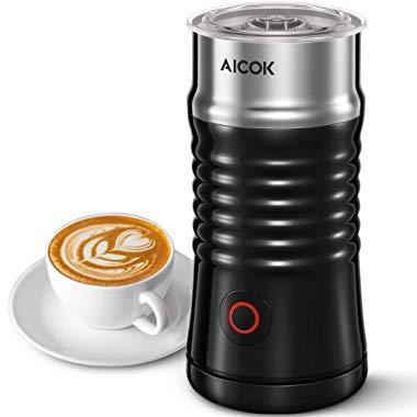 Milk Frother, Aicok Electric Milk Steamer with Hot or Cold Milk Froth with Double Wall, Strix Control, Non-Stick Coating, Silent Operation, Milk Warmer, for Cappuccino, Hot Chocolate, Latte, Coffee