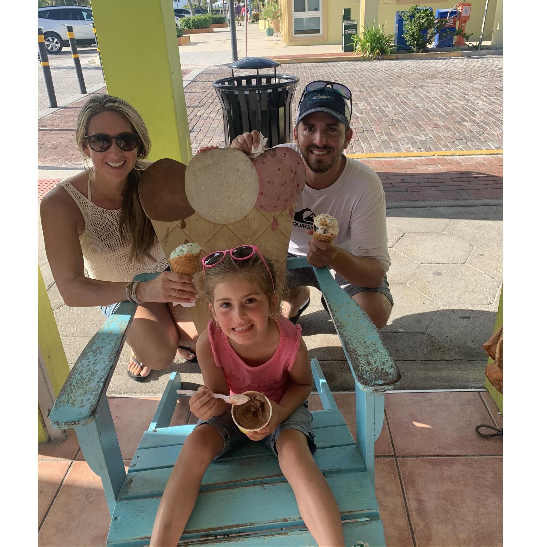 Getting ice cream in our favorite spot on the beach.
