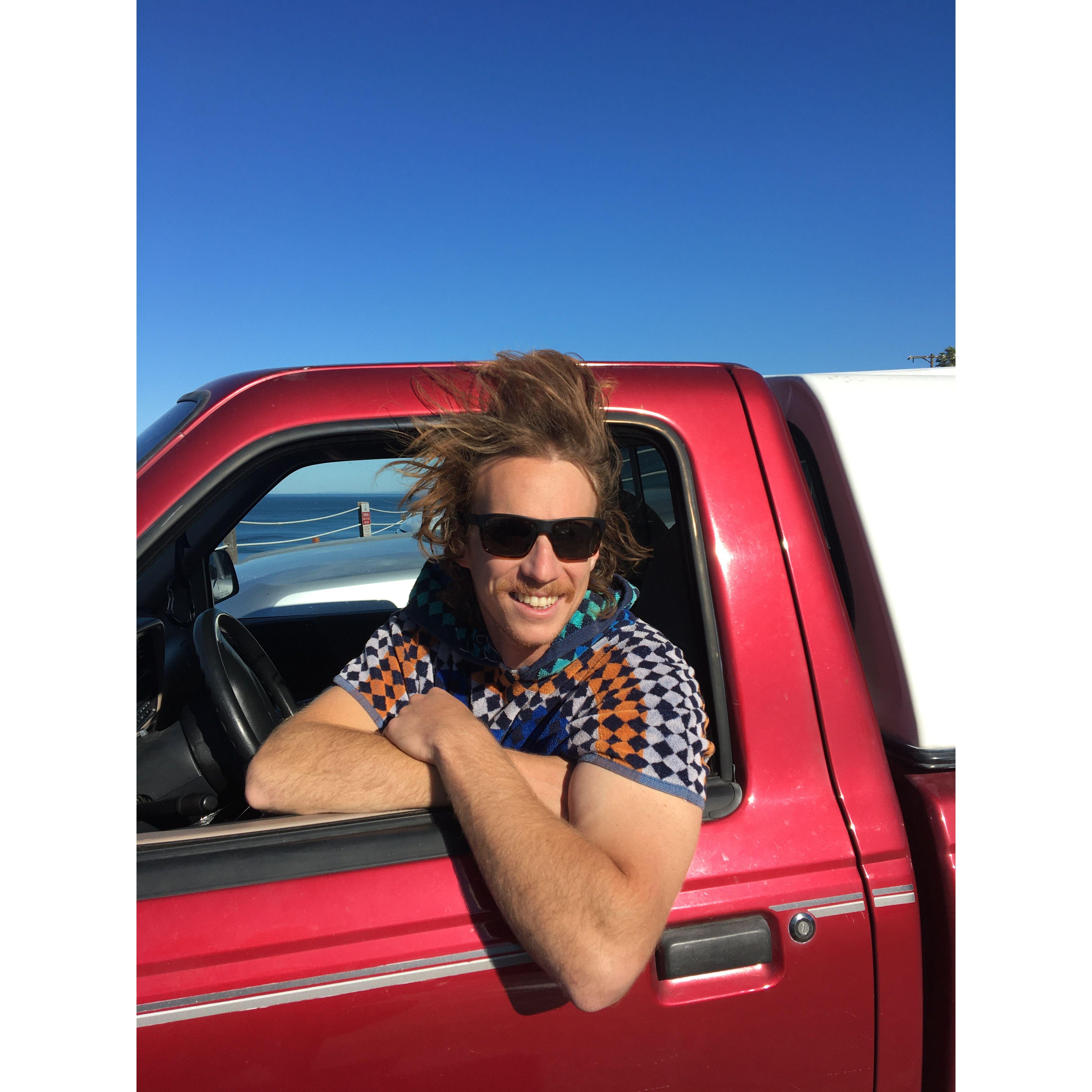 Surf check with Randy (our truck)!