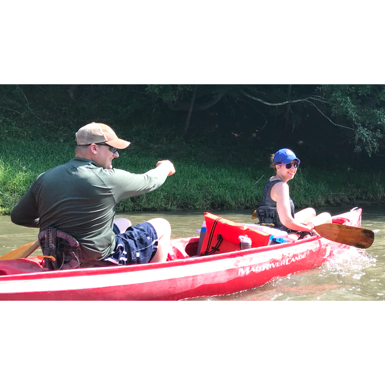 Jon confirms this is an accurate depiction of a typical canoe trip.  Jon paddles, and Chelsea enjoys the views.