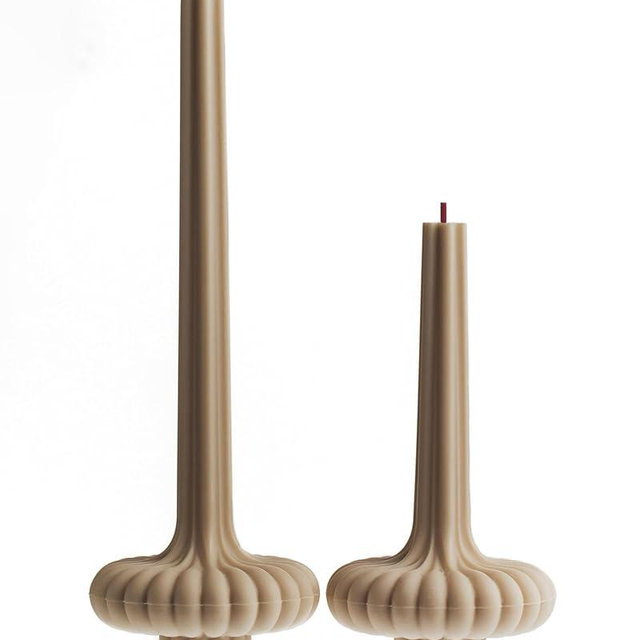 LAWA Set of 2 Pumpkin Base Candle - Beautiful Handmade Pillar Unscented Soy Wax Elegant Aesthetic Vase Candle Housewarming Gift Home Room Shelf Decor Idea Sandstone