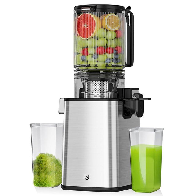 Cold Press Juicer, 5.3" Wide Feed Chute Juice Extractor Machine with 400W, High Juice Yield, Slow Masticating Juicer for Whole Vegetables & Fruits, Stainless Steel