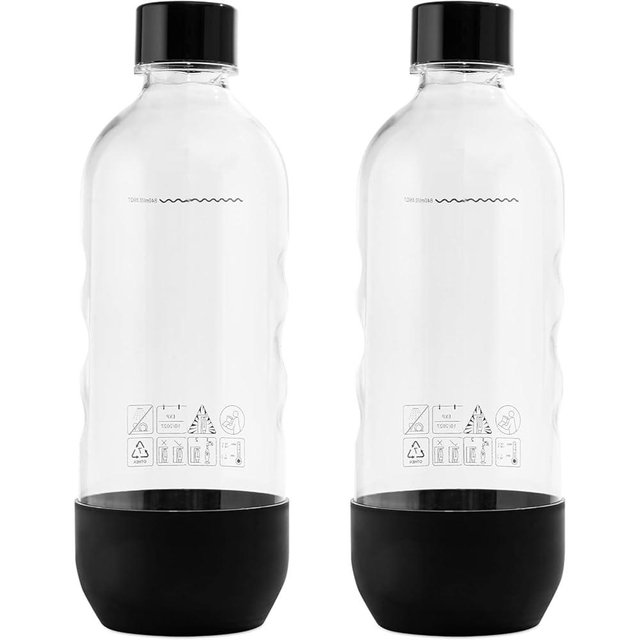 Replacement for SodaStream Bottles Carbonating Sparkling Water Machine 1 Liter (2-Pack, Black)