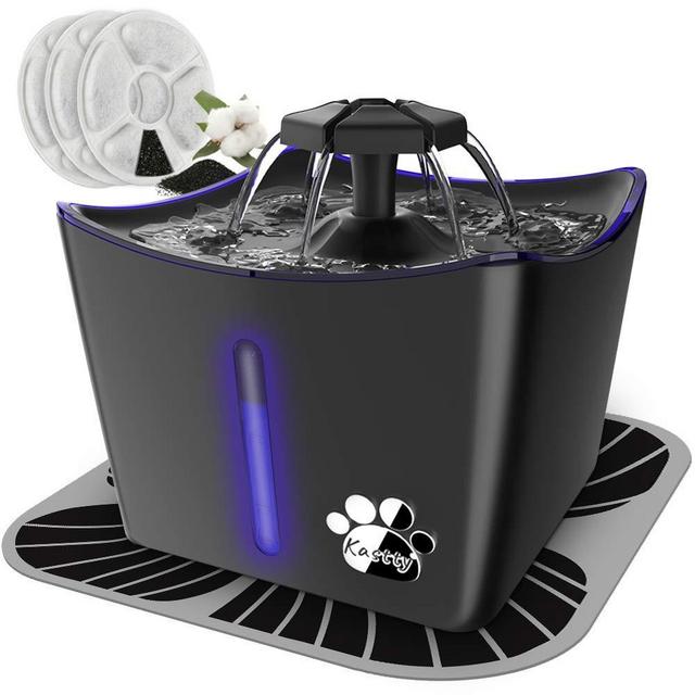 Kastty Cat Fountains, Dog Water Fountain, Automatic Water Dispenser for Cats, Whisper Quiet, 3L/101oz Cat Drinking Fountain with Intelligent Pump, LED Light, 3 Replacement Filters, 1 Silicone Mat