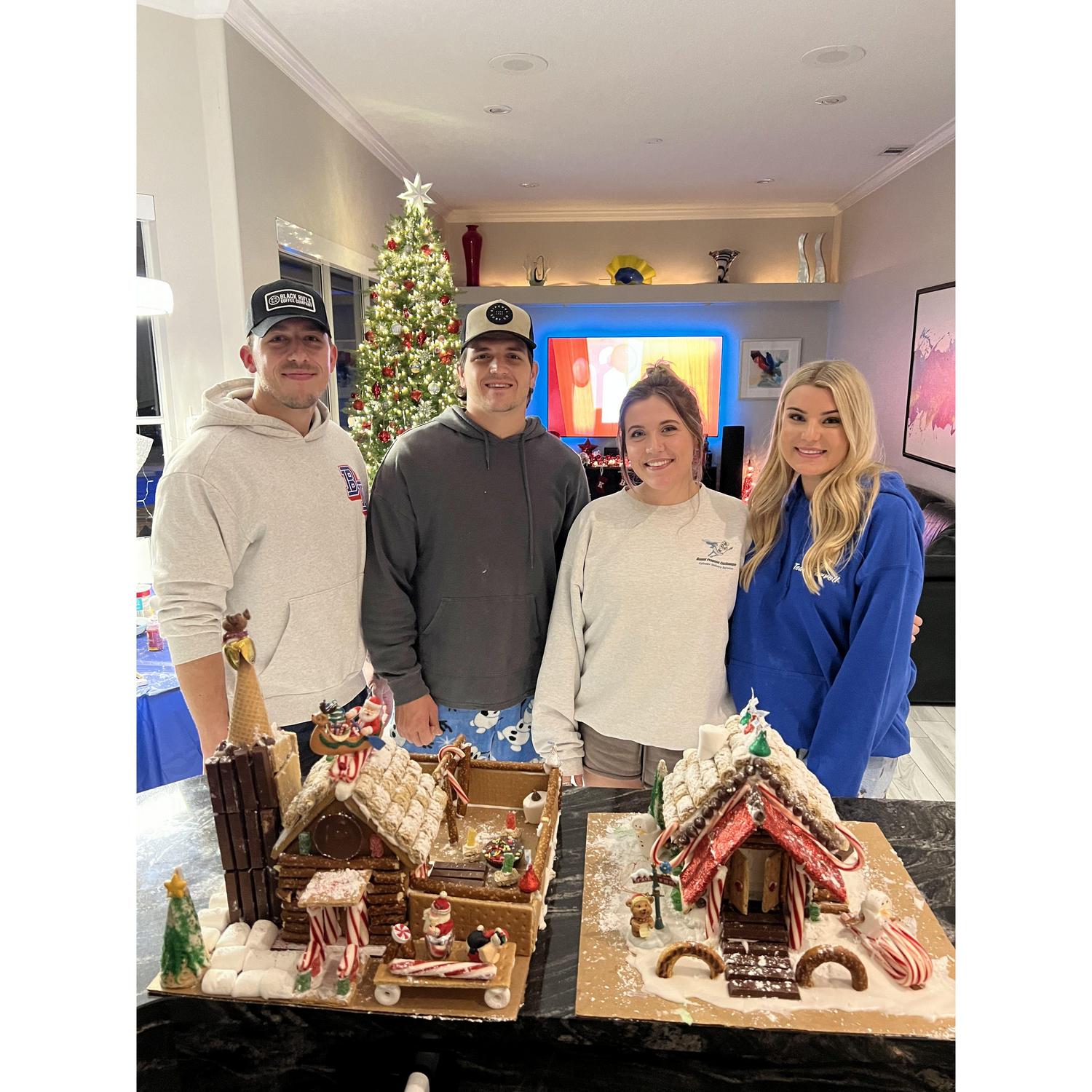Gingerbread competition boys v girls in Florida with cousin Rachel and her boyfriend Anthony