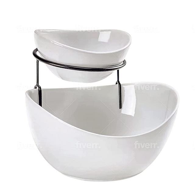 Luna Products chip and dip serving set - Chips and salsa serving platter, French fries bowls, party bowls for serving food, Bowls for entertainment, tiered serving dishes, Tiered tray
