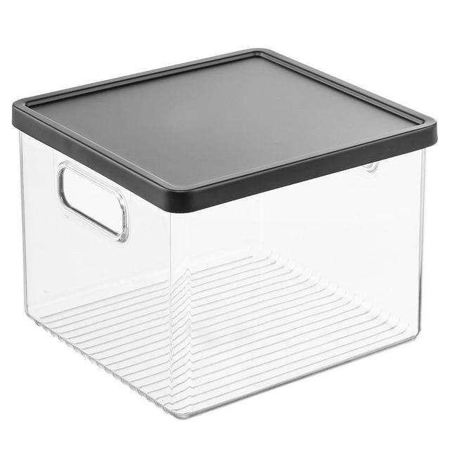 Clear Bin With Metal Lid 8x8x6, Clear Matte Black, Set of 2