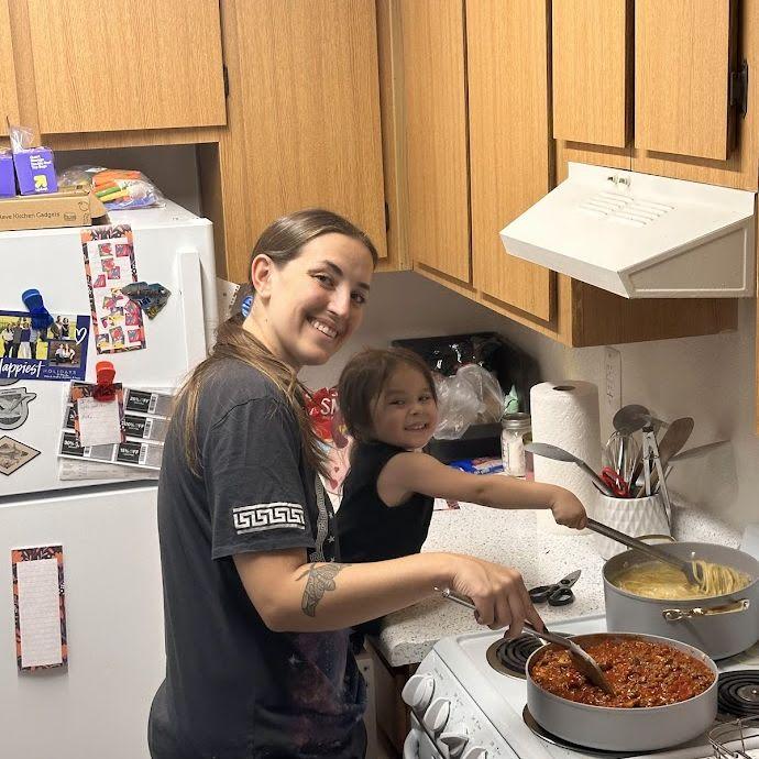 Cooking spaghetti with the best helper!