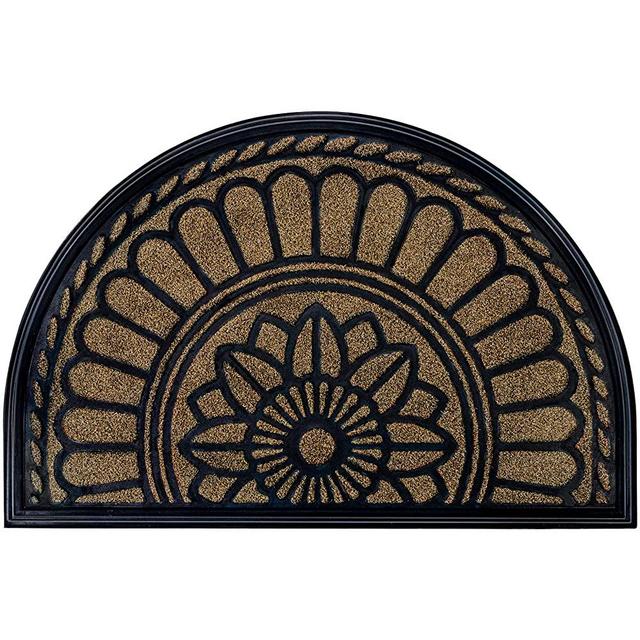 MIBAO Half Round Door Mat, Non-Slip Welcome Entrance Way Rug, Durable Rubber Door Mats, Low-Profile Heavy Duty Doormat, Half Circle Rugs for Garage, Patio, High Traffic Areas, 24" x 36", Beige&Brown