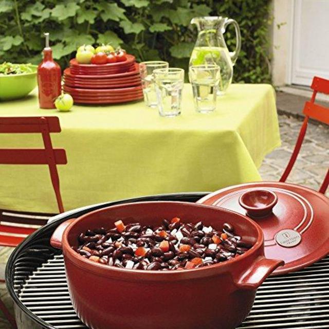 Emile Henry Flame Round Stewpot Dutch Oven, 4.2 Quart, Burgundy