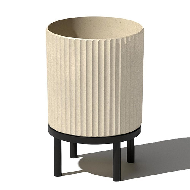 Veradek Demi Series Round Planter w/ Stand for Porch/Patio | Durable Plastic-Concrete & Wooden Stand | Modern Décor for Tall Plants, Flowers