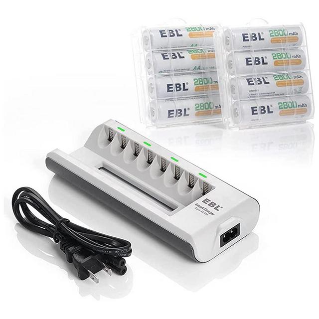 EBL 2800mAh Ni-MH AA Rechargeable Batteries (8 Pack) and Rechargeable AA AAA Battery Charger