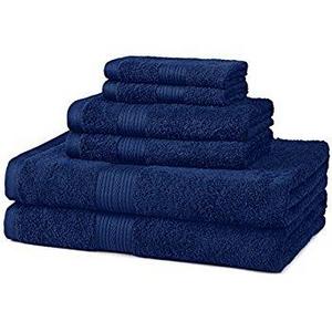 AmazonBasics Fade-Resistant Cotton 6-Piece Towel Set, Navy Blue