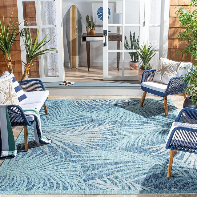 SAFAVIEH Courtyard Collection 8' x 10' Aqua / Navy CY8557 Indoor/ Outdoor Waterproof Easy Cleaning Patio Backyard Mudroom Area Rug