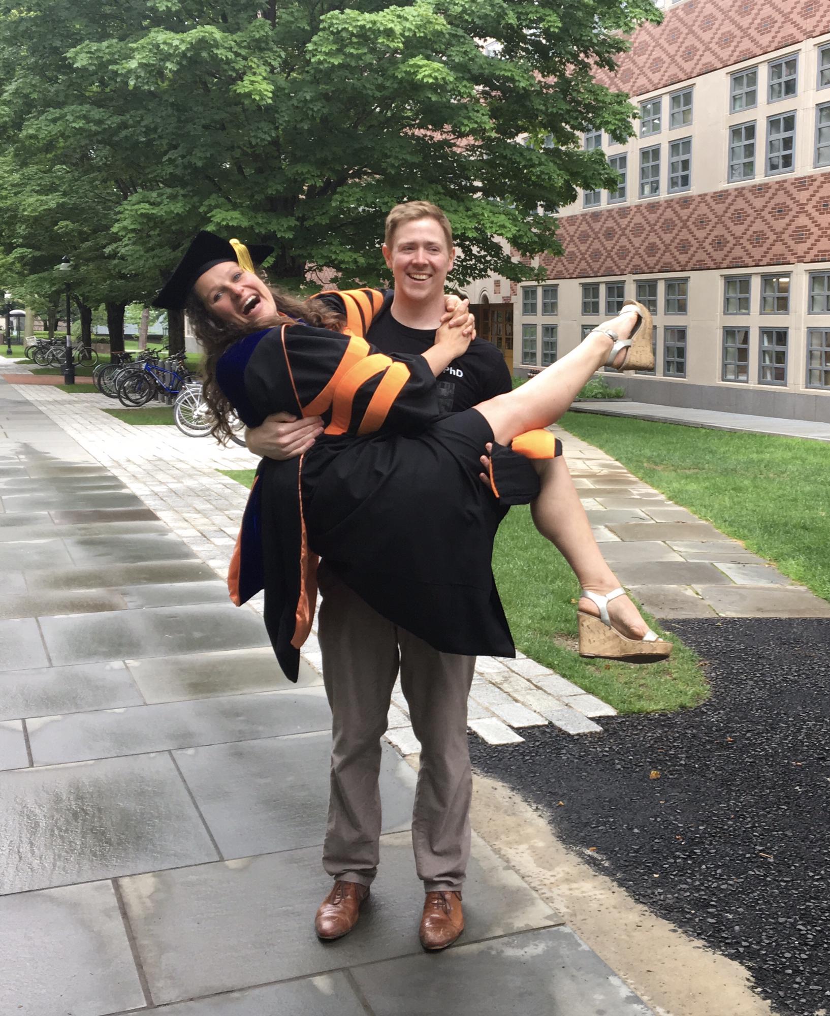 Dave emotionally (and physically) supports Amanda during graduate school. She finally graduated in 2017!