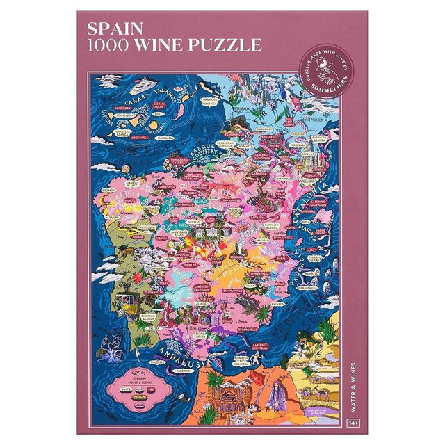 Spain Wine Puzzle - Hand-Drawn Jigsaw 1000 Piece Puzzle for Adults - Spanish Wines & Geography