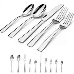 45-Piece Flatware Sets, Silverware Set for 8, Durable Stainless Steel Tableware in Ergonomic Design Size and Weight, Kitchen Utensils Set with Steak Knives, Rust-proof, Dishwasher Safe