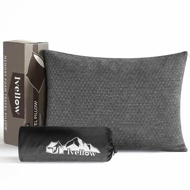 Ivellow Memory Foam Travel Pillow Compressible Camping Pillow for Sleeping Shredded Memory Foam Pillow Compact Firm Supportive Travel Pillow for Adults Kids Outdoor Backpacking Hiking Essential Gear-L
