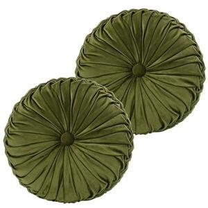 HIG Set of 2 Decorative Olive green Round Pleated Throw Pillows