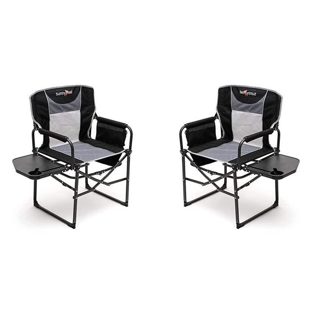 SUNNYFEEL Camping Director Chair, Heavy Duty, Portable Folding Chair with Side Table, Pocket, Handle for Beach/Ice Fishing/Outdoor/Travel/Picnic/Concert, Foldable Table Camp Chairs with Carry Bag