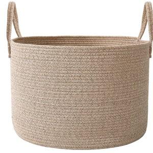 115L Extra Large Blanket Basket for Living Room - Woven Cotton Rope Laundry Hamper with Reinforced Handles - Storage Bin for Pillows, Comforters & Toys - Machine Washable,Oatmeal