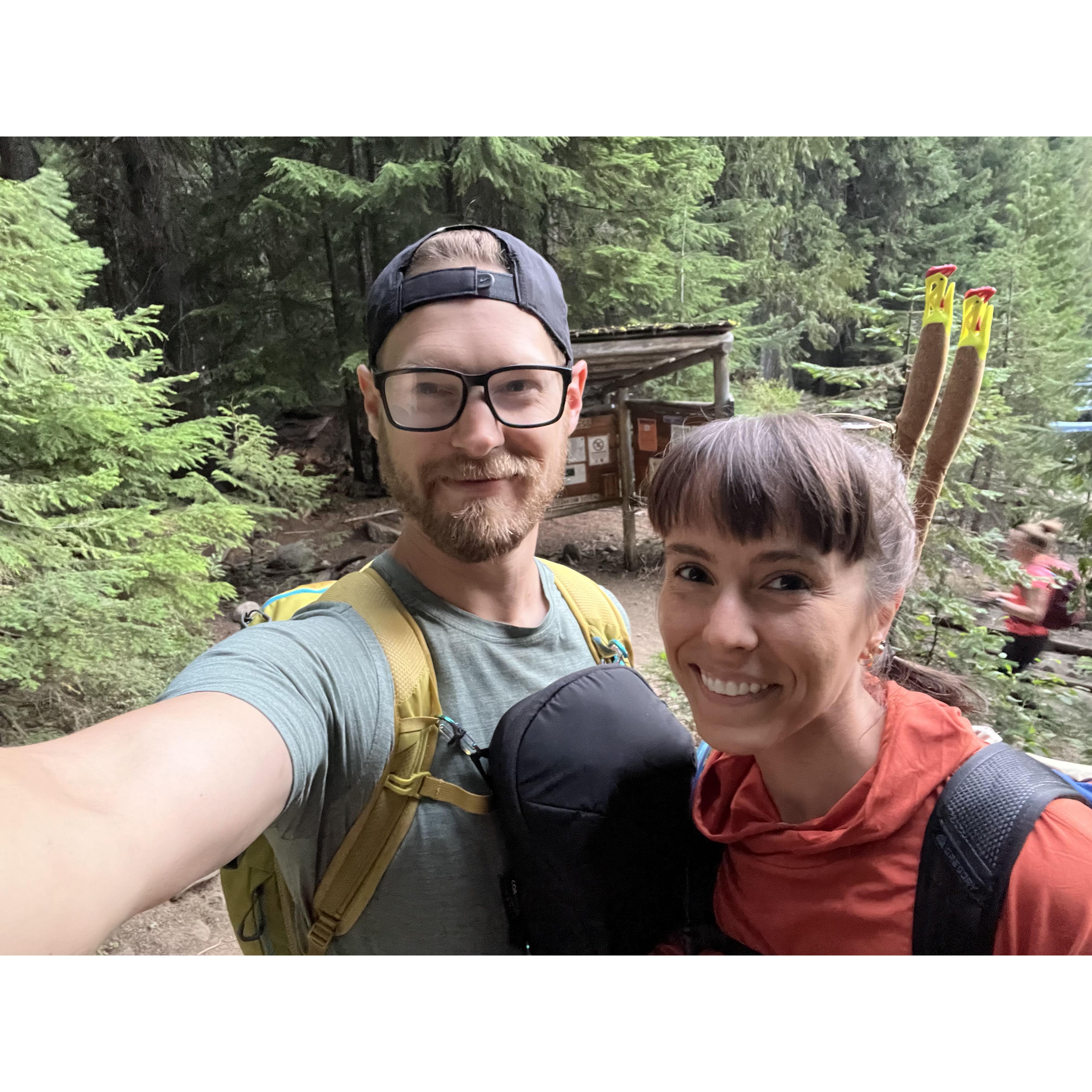 5:30 am - just beginning the ambitious Enchantments through hike! We tried to take a selfie every mile of the 20-mile trek...