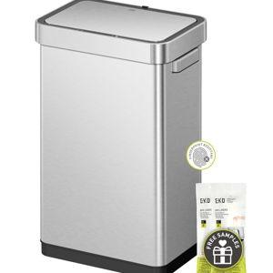 EKO Deluxe Mirage-T 50 Liter / 13.2 Gallon Touchless Rectangular Motion Sensor Trash Can, Matte Stainless Steel Finish