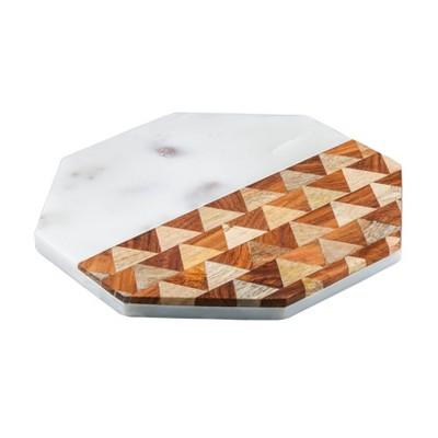 8" Wood and Marble Octagon Trivet White - Thirstystone