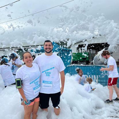 Our first 5k together, and Mike's first 5k ever! (I definitely swallowed some bubbles by mistake).