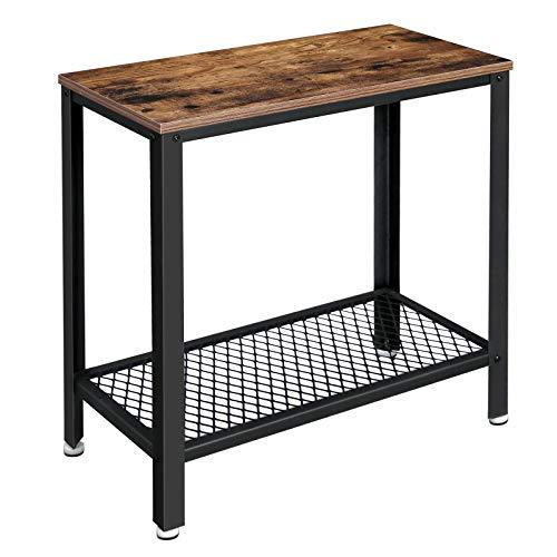 VASAGLE Industrial Side Table, 2-Tier Nightstand with Mesh Shelf, End Table for Small Spaces, Sturdy and Easy Assembly, Wood Look Accent Furniture with Metal Frame, Rustic Brown ULET31BX