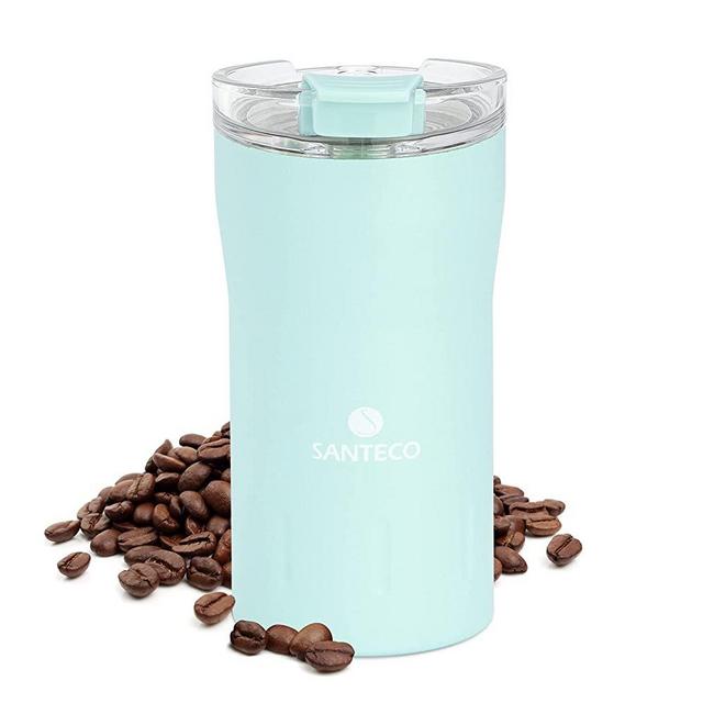 Travel Coffee Mug 12 oz, Santeco Insulated Coffee Cups with Flip Lid, Thermo Stainless Steel Coffee Mugs Spill Proof, Double Wall Vacuum Tumbler, Reusable To Go Mug for Hot/Ice Coffee Tea - Mint Green