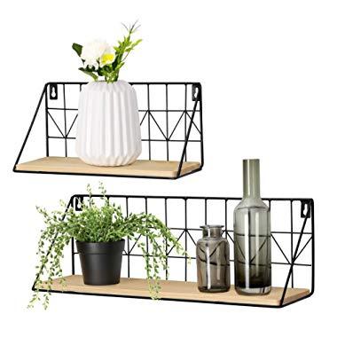 Mkono Wall Mounted Floating Shelves Set of 2 Rustic Metal Wire Storage Shelves Display Racks Home Decor