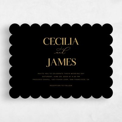 Black Scalloped Wedding Invitation - Margret Landscape