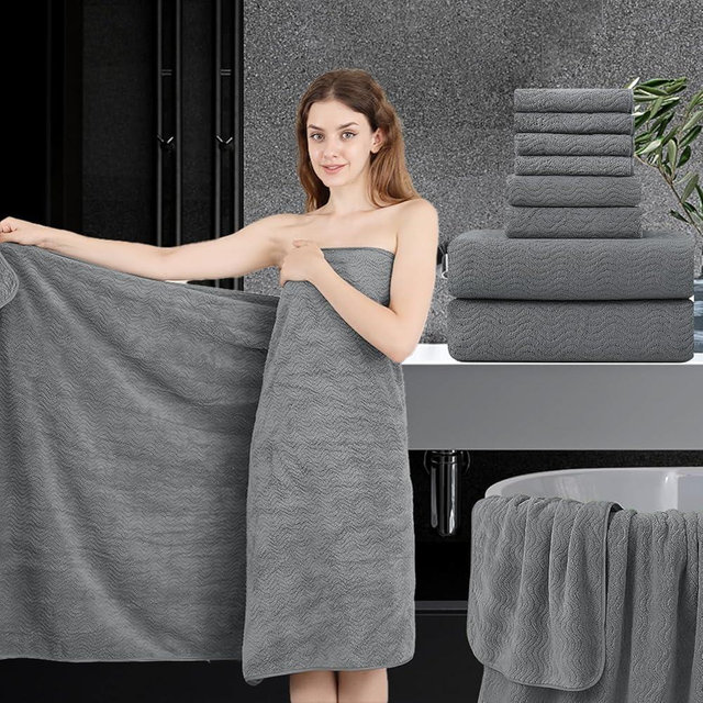 Jessy Home Grey 8 Piece Bath Towel Set |2 Oversized Large Bath Sheet,2 Hand Towels,4 Washcloths| Soft Luxury Towel Set for Bathroom Hotel,Highly Absorbent Quick Dry 600GSM Bathroom Towel Collections