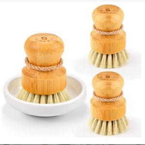 White Ceramic holder with 3 Bamboo Scrub Brushes