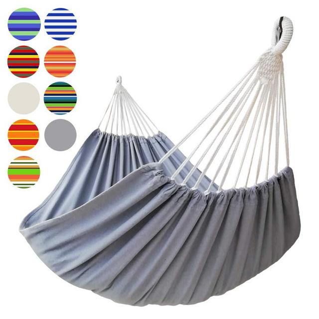 GOCAN Brazilian Double Hammock 2 Person Extra Large 330X160cm Load Capacity 600Pound Canvas Cotton Hammock for Patio Porch Garden Backyard Lounging Outdoor and Indoor XXL(Grey)