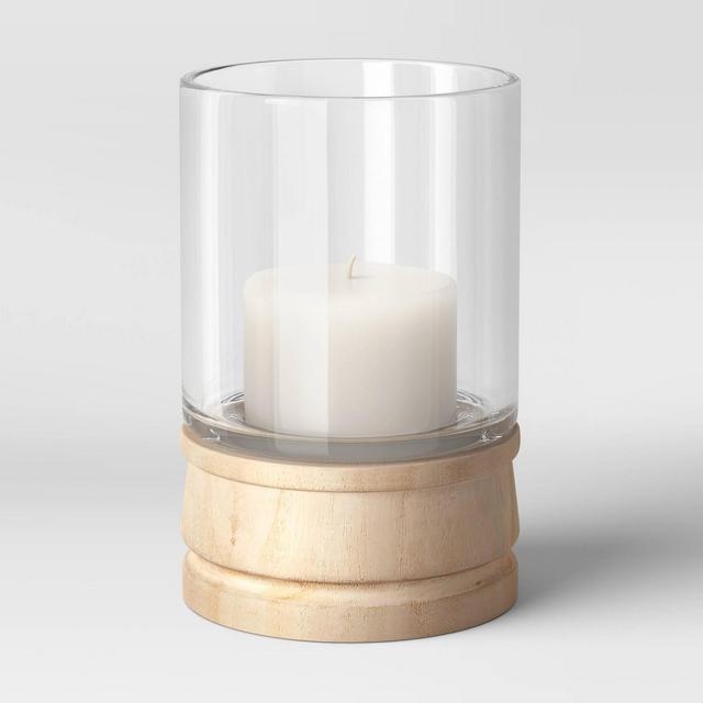 7.5" x 5" Glass/Wood Hurricane Candle Holder Brown - Threshold™