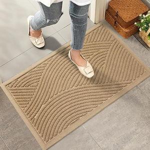 Sturdy Front Door Mat, Absorbent Muddy Dirt Resist Welcome Door Mats Outdoor Indoor, Stain and Fade Resistant, Non-Slip Backing Entry Mat Low Profile Doormat for Entryway, 29×17, Beige