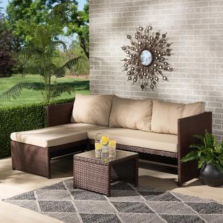 Carlton 3-Piece Upholstered Woven Rattan Patio Set
