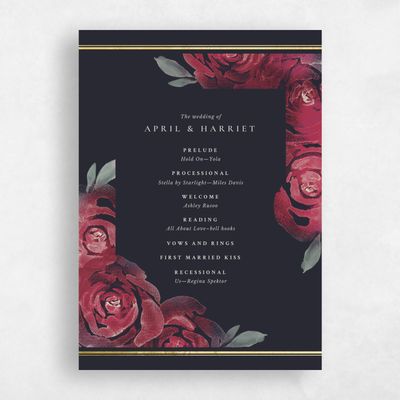 Garnet, Black Wedding Program - Roana Foil