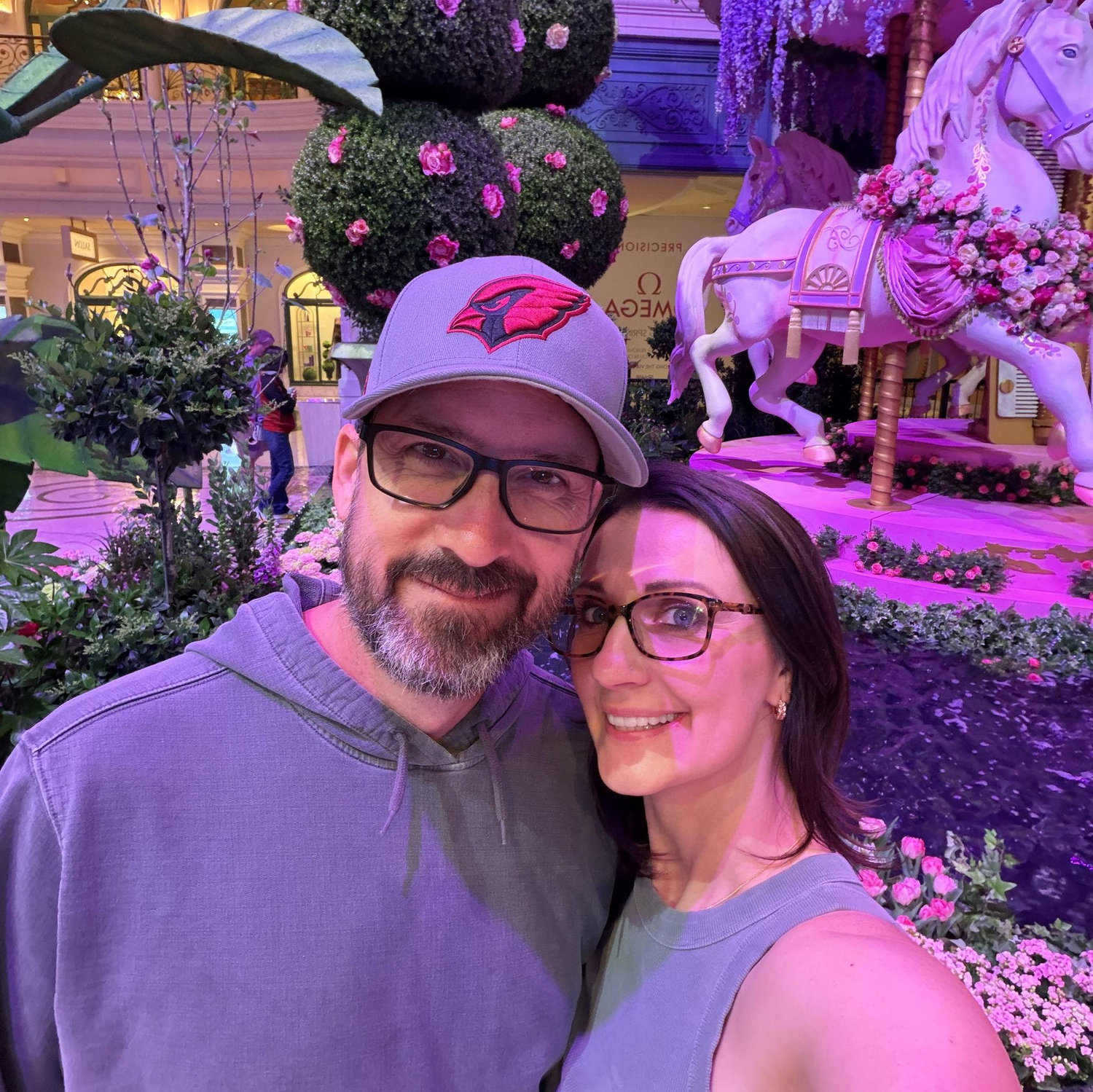 Matching glasses at the fancy flower garden in Vegas.
