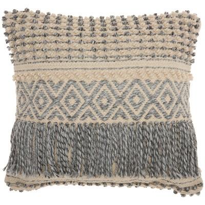Boho Fringe Oversize Square Throw Pillow Blue - Mina Victory