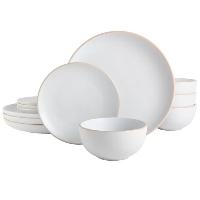 Gibson Home 12pc Rockaway Round Stoneware Dinnerware Set - Matte White