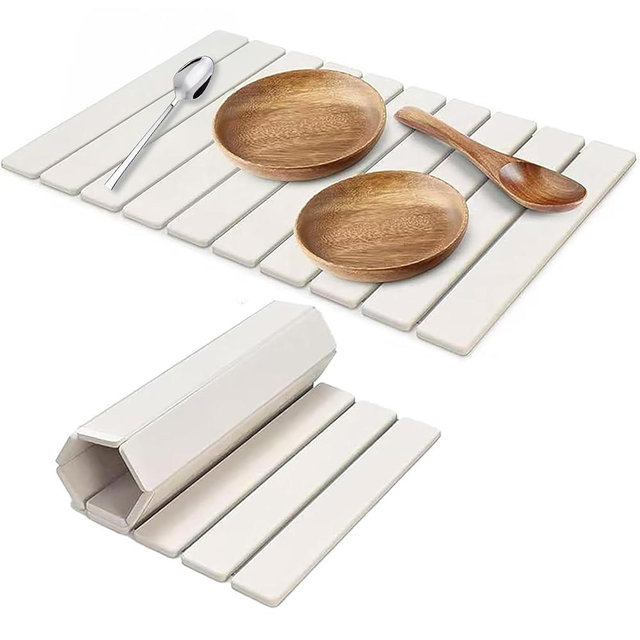 Large Stone Dish Drying Mats for Kitchen Counter, 24"(L)×16"(W) Quick Dry Collapsible Dish Drying Mat, Eco-Friendly Absorbent Diatomaceous Earth Mats for Dishes Bottles Cups, Match Any Countertop