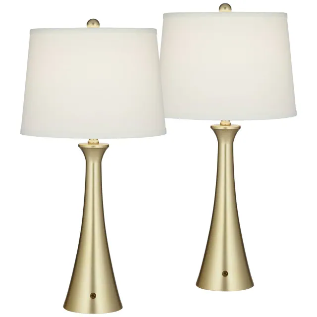 360 Lighting Karl 27 1/2" Tall Modern Table Lamps Set of 2 Full Range Dimmer USB Port Gold Metal Living Room Charging Bedroom Bedside White Shade