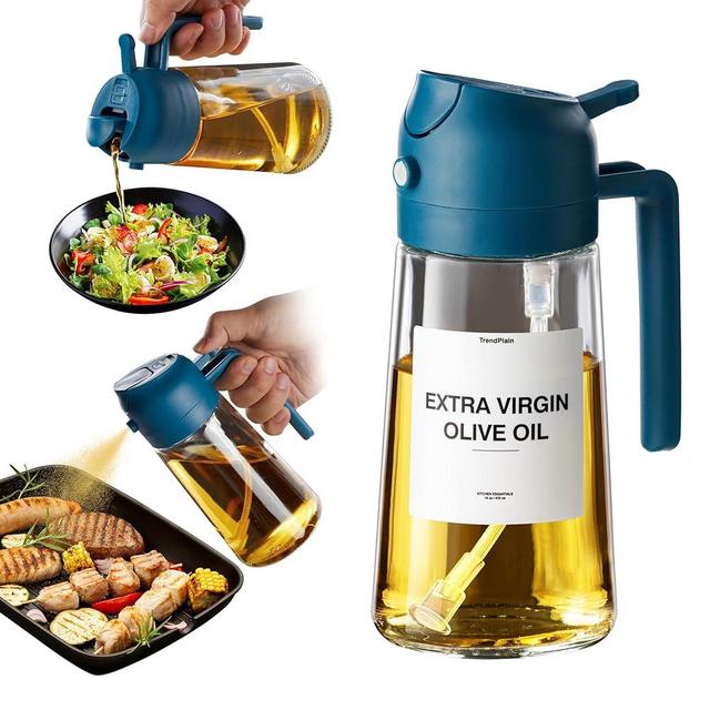 TrendPlain 16oz Olive Oil Dispenser Bottle for Kitchen - 2 in 1 Oil Dispenser and Oil Sprayer for Cooking, Air Fryer, Salad, BPA-Free 470ml Olive Oil Sprayer Navy w/Stickers