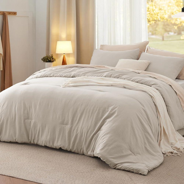 Bedsure California King Comforter Set, Oatmeal Soft Prewashed Bedding for All Seasons, 3 Pieces GentleSoft™ Down Alternative Bed Set, 1 Lightweight Comforter (104"x96") and 2 Pillowcases (20"x36")